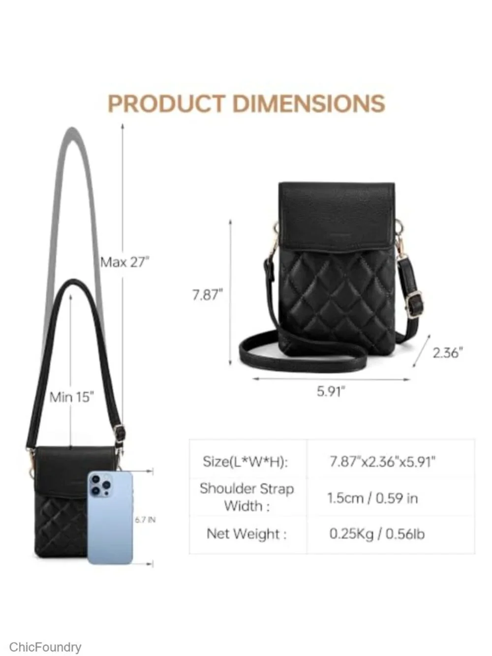 RFID Quilted Vegan Leather Small Crossbody Phone Purse with Credit Card Slots